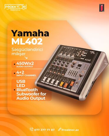 Sintezatorlar: Yamaha ML402USB səs gücləndirici mikşer Yamaha səsgücləndirici 6 kanal