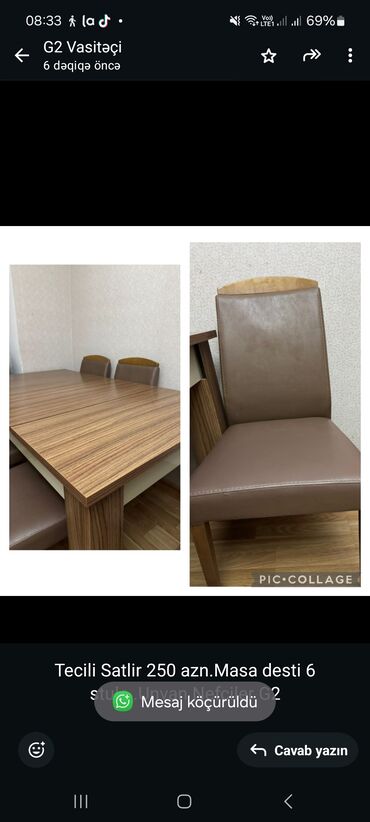 Stullar: Qonaq otağı üçün, İşlənmiş, Dördbucaq masa, 6 stul