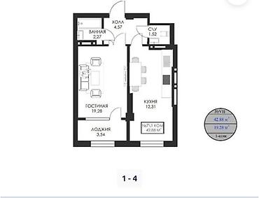 квартиры в: 1 комната, 43 м², 2 этаж, Готовая ПСО (под самоотделку) — 3