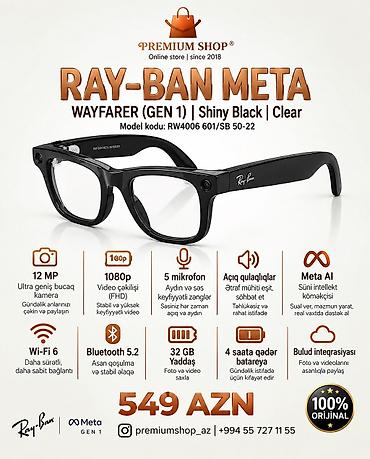Ray-Ban Meta Wayfarer (Gen 1) Shiny Black / Clear lalafo.az -da Ray-Ban Meta Wayfarer (Gen 1) Shiny Black / Clear