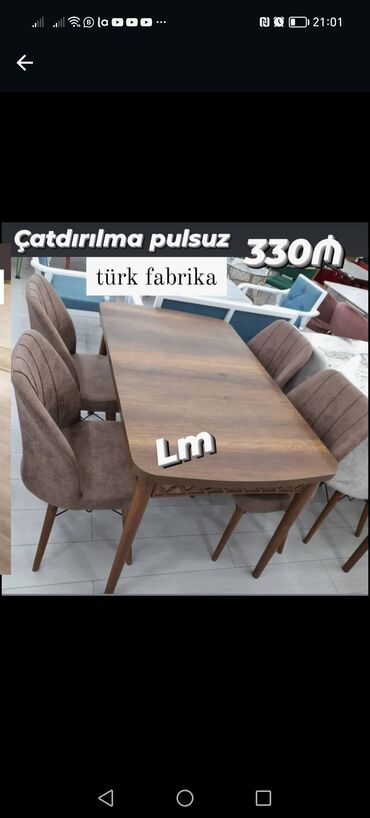 Masa və oturacaq dəstləri: Mətbəx üçün, Yeni, Açılan, Oval masa, 4 stul — 6