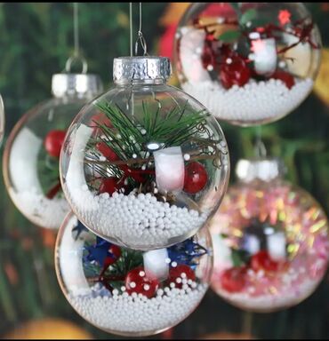 Süni güllər: Şüşə Yeni il bəzəyi – içi kompozisiyalı asma bəzək topları -