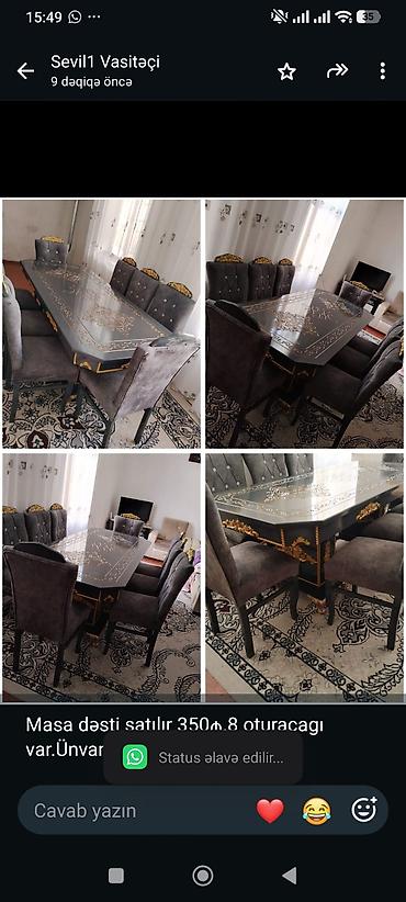 Masa dəsti satılır 350₼.8 oturacagı var.Ünvan Masazır. 0910 Sevil1 lalafo.az -da Masa dəsti satılır 350₼.8 oturacagı var.Ünvan Masazır. 0910 Sevil1