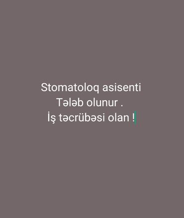 stomatologiya tibb bacisi: Медсестра. Полный рабочий день. Хатаинский р. р-н