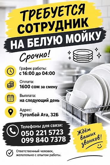 кфс бишкек работа: Талап кылынат Идиш жуучу, Төлөм: Күнүмдүк — 1