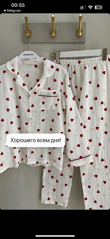 Пижамы: Пижама, Шелк, Для невесты, На пуговицах, Парный набор, L, M, 2XL — 7