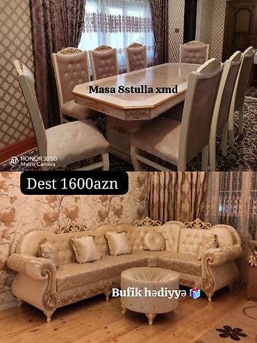 набор ключей: Klassik üslubda qonaq otağı dəsti. Tərkibi: - Yemək masası + 8 ədəd — 1