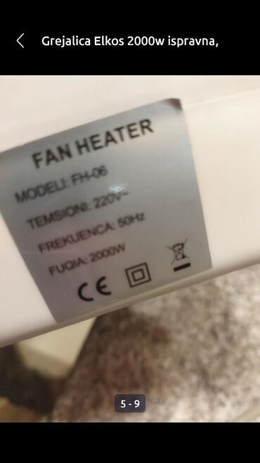 Kaloriferi: Grejalica elkos duvaljka 2 brzine plus ventilator. 2000w. Lepo — 8