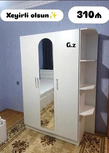 balaca şkaf: Yeni, 3 qapılı, Güzgülü, Ağ, Açılan, Düz dolab — 1
