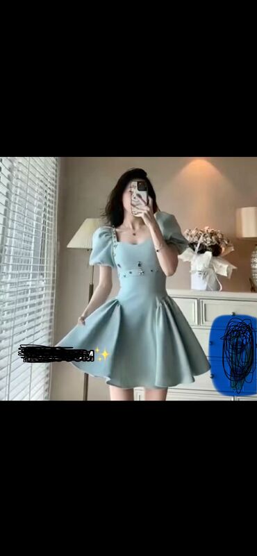 голубое вечернее платье в пол: Вечернее платье, Средняя модель, Без рукавов, Открытая спина, M (EU 38)