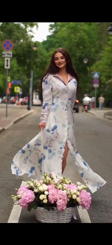 Повседневное платье, Лето, Длинная модель, Лен, Платье-рубашка, L