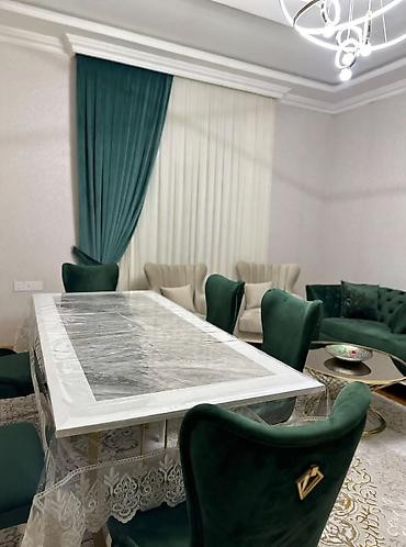 susə masa: Yemək otağı dəsti - Dördkünc, geniş stol: mərmər naxışlı parlaq üst — 1