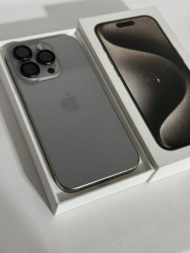 айфона 15: IPhone 15 Pro, Колдонулган, 256 ГБ, Natural Titanium, Куту, 89 %