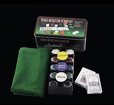 фишку: Набор для покера Texas Hold’em в металлической коробке. Комплектация — 1