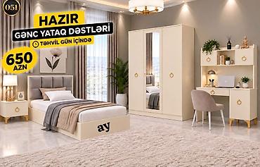 ucuz mebeler: HAZIR gənc yataq dəsti – gün içində təhvil. Qiymət: 650 AZN. Dəstin — 1