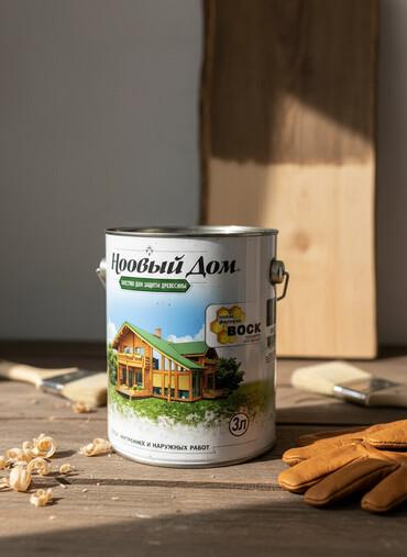 лаки: Защитное средство для древесины «Новый Дом» с воском, предназначенное