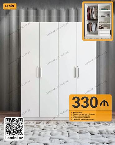 Ev və bağ: 4 qapılı dolab – minimal dizayn, ağ rəng - Ölçülər: Dərinlik 47 sm × — 1