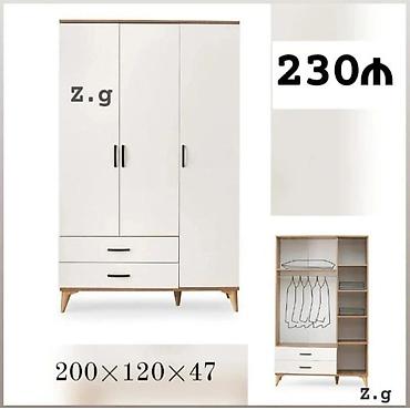 ucuz dolablar: Ağ rəngli 3 qapılı paltar dolabı. - Ölçülər: 200 × 120 × 47 sm - — 1