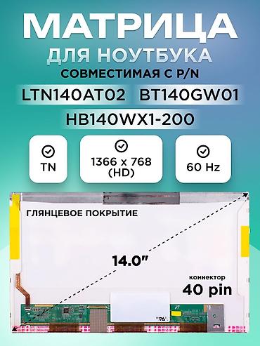 замена матрицы монитора: Матрица на ноутбук 14дюйм 40pin standart, tn, 60hz, 1366х768, hd, в — 1