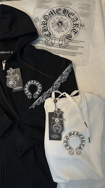 iş geyimi: Chrome Hearts kapüşonlu svitşot (zipli hoodie) - Rənglər: qara və ağ — 3