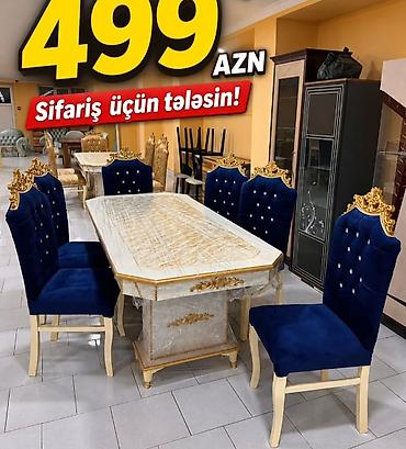 tək stol: Klassik üslubda yemək otağı dəsti - Dəst: 1 masa + 6 stul - Masa — 1