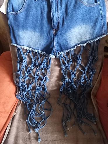 sortlar: Qadın denim şort – makrame üslublu uzun iplərlə - Material: klassik — 1