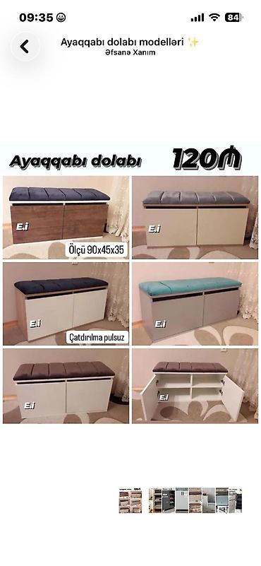 Мебель: Ayaqqabı dolabı – oturacaqlı model - Ölçü: 90×45×35 sm - Yuxarı — 1