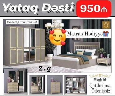 2 х створчатые межкомнатные двери: İkinəfərlik çarpayı, Termo, Dolab, 2 tumba, Azərbaycan, Yeni