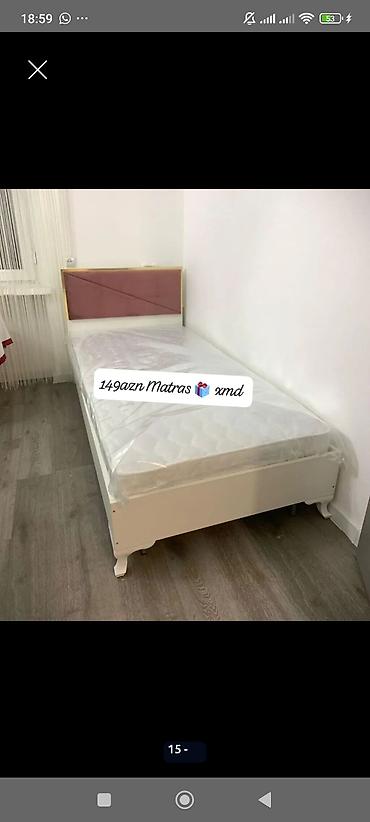 Çarpayılar: Tək nəfərlik çarpayı və matras dəsti. - Çərçivə: ağ rəngli taxta — 1