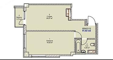 2026: 2 комнаты, 52 м², Аламедин-1 мкр Элитка, 6 этаж, ПСО (под самоотделку) — 3