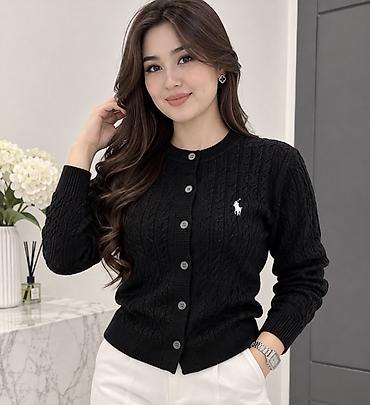 купить мужские кардиганы: Женский вязаный кардиган Polo Ralph Lauren в чёрном цвете. Модель с — 1