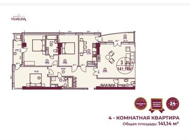 купить квартиру в строящемся доме в бишкеке: 4 бөлмө, 141 кв. м, Элитка, 9 кабат, ПСО (өзү оңдоп түзөтүп бүтүү үчүн)