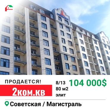 Продажа квартир: 2 комнаты, 80 м², Элитка, 8 этаж, ПСО (под самоотделку)