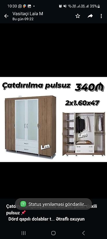 mebel skaf: *Çatdırılma+quraşdırılma xidməti şəhər daxili pulsuz* 📌 *Dörd qapılı — 1