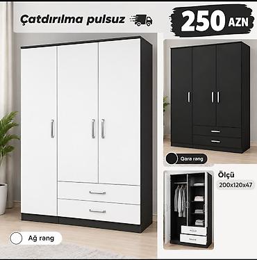 Üç qapılı paltar şkafı – 200×120×47 sm ölçüdə. - Rəng variantları: ağ lalafo.az -da Üç qapılı paltar şkafı – 200×120×47 sm ölçüdə. - Rəng variantları: ağ
