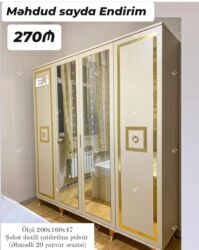 вешалка шкаф: Yeni, 4 qapılı Düz dolab, Dolab-asılqan