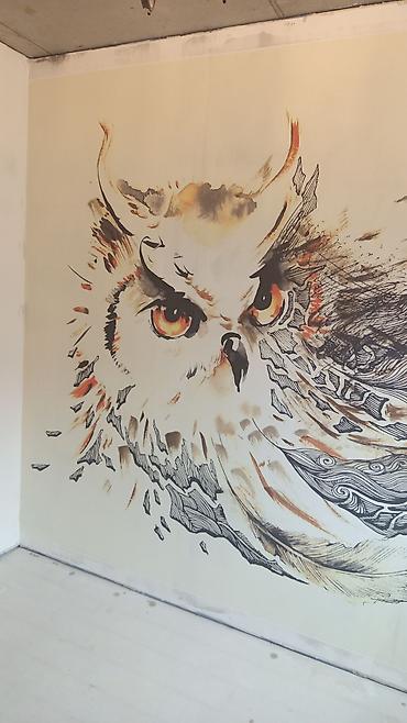 Декоративная роспись: Авторская настенная роспись “Сова” - Большой панно-арт на стене — 1