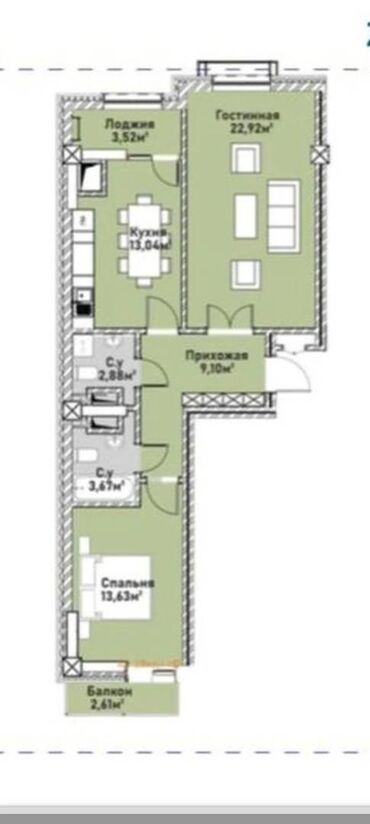 комната кок жар: 2 комнаты, 72 м², Элитка, 12 этаж, ПСО (под самоотделку)