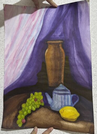 çeşqa şəkilləri: Rəsm əsəri – natürmort akvarel - Texnika: akvarel boyalar, qalın