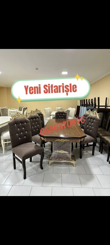 Masa və oturacaq dəstləri: Qonaq otağı üçün, Yeni, Açılmayan, Dördbucaq masa, 6 stul — 16