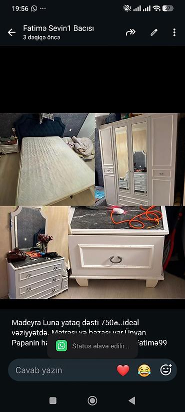 Madeyra Luna yataq dəsti 750₼. ideal vəziyyətdə. Matrası və bazası