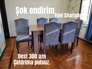 Masa və oturacaq dəstləri: Mətbəx üçün, Yeni, Açılmayan, Dördbucaq masa, 6 stul — 8