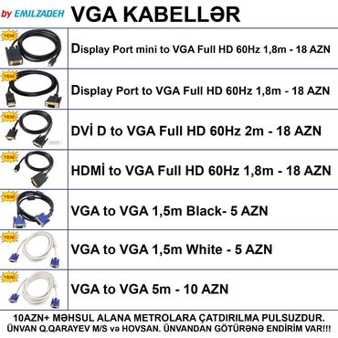 Soyutma sistemləri: Vga kabellər ünvandan götürənə endi̇ri̇m var!!! 📍ünvan: qara qarayev