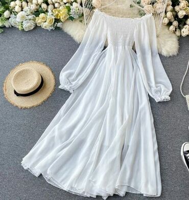 платье белые: Повседневное платье, ОАЭ, Лето, Длинная модель, Крестьянка