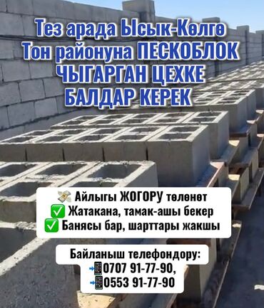 сары таш жасайбыз: Тез арада Ысык-Көлгө Тон районуна ПЕСКОБЛОК ЧЫГАРГАН ЦЕХКЕ ЖУМУШЧУЛАР