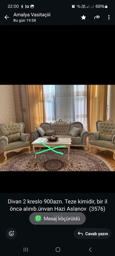 metbex ucun divanlar: İşlənmiş, Divan, 2 kreslo