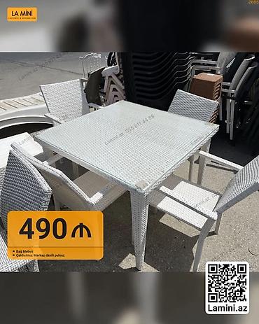 Ev və bağ: Bağ mebeli dəsti – 1 kvadrat masa + 4 stul - Rəng: açıq-boz/çəhrayı — 1
