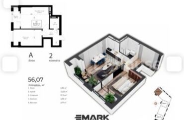 Продажа квартир: 2 комнаты, 56 м², Элитка, 13 этаж, ПСО (под самоотделку)