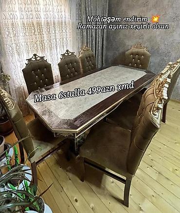 2 el mebiler: Qonaq otağı üçün, Yeni, Açılmayan, Dördbucaq masa, 6 stul — 4