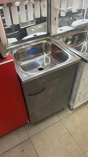 silver kitchen: Кухонная тумба с мойкой из нержавеющей стали - Накладная мойка — 1